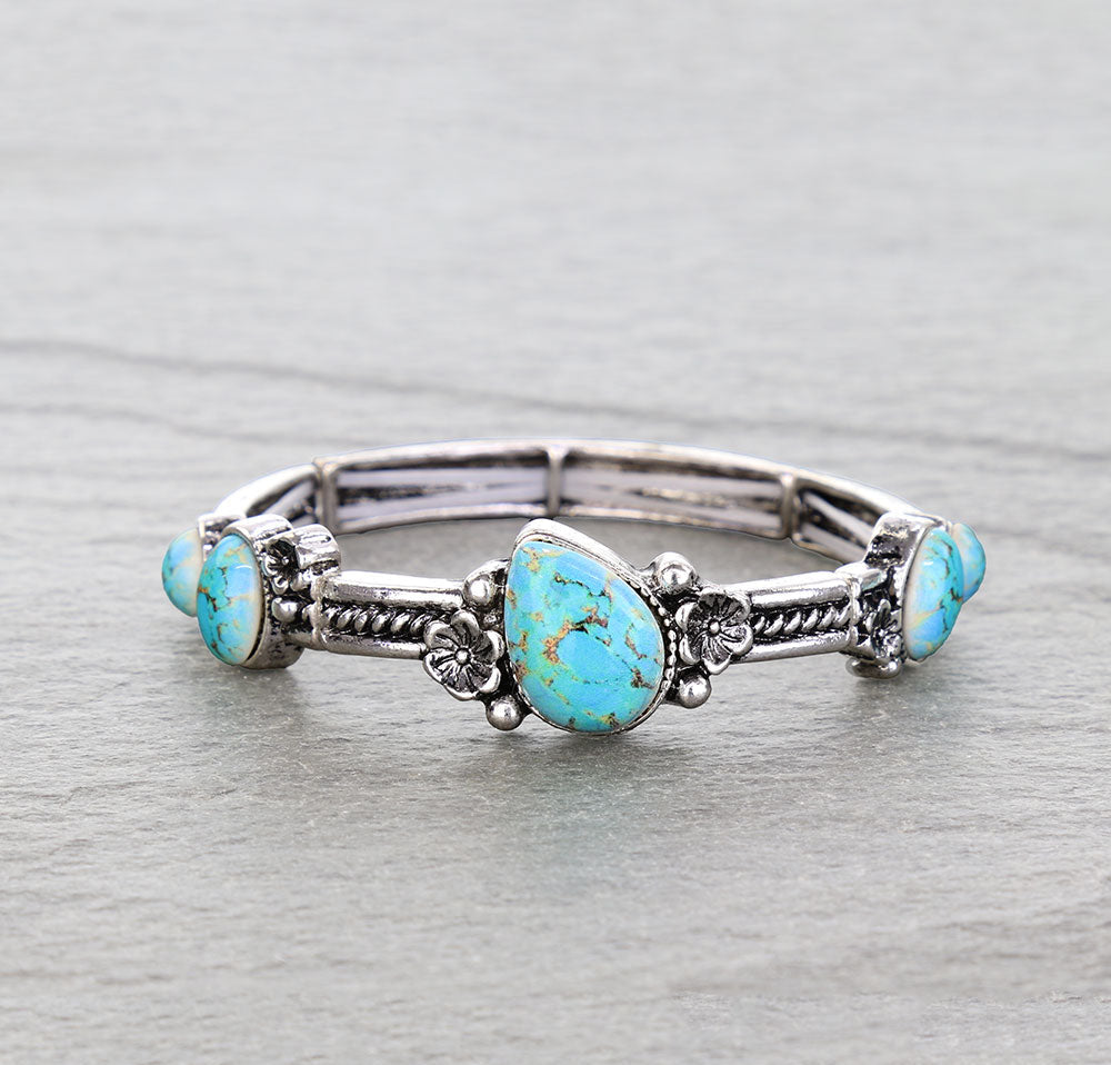 Boston Flower & Stone Stretch Bracelet - Turquoise