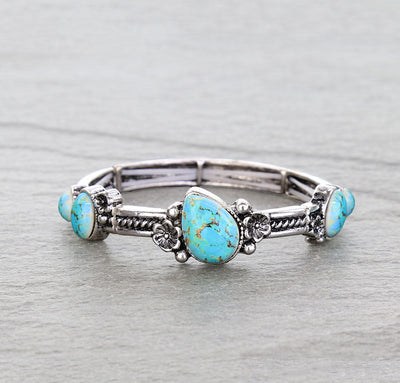 Boston Flower & Stone Stretch Bracelet - Turquoise