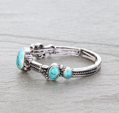 Boston Flower & Stone Stretch Bracelet - Turquoise