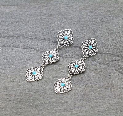 Overland Tri-Level Diamond Concho Earrings - 3.5"