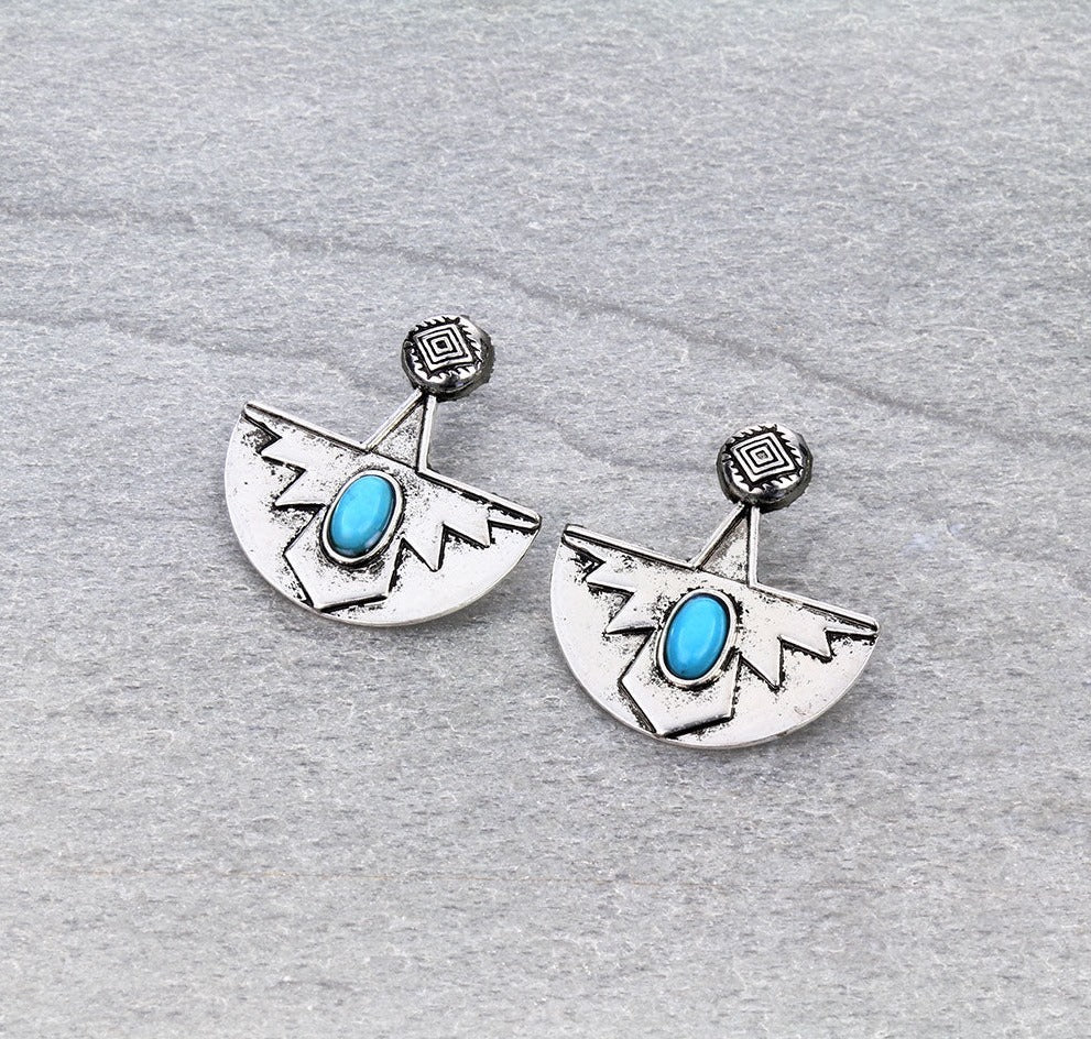 Aztec Thunderbird Fashion Stamped Earrings - Turquoise