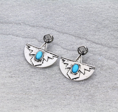 Aztec Thunderbird Fashion Stamped Earrings - Turquoise