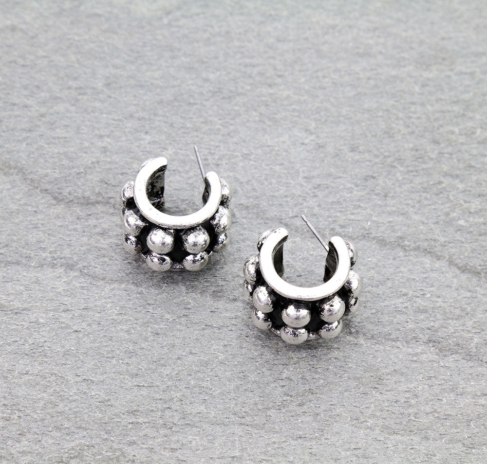 Small But Mighty Fashion Silver Studded Hoop Earrings - .5"