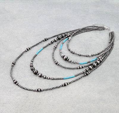 Bomine 5 Layer Varied Navajo & Stamped Bead Necklace - 30"