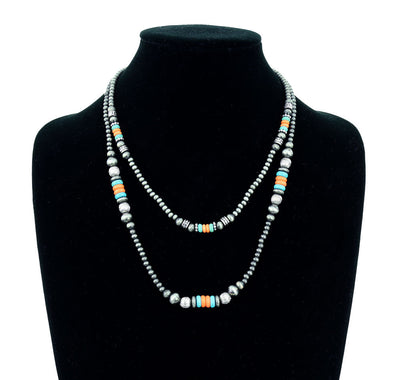 Lafayette Double Layer Navajo Necklace With Turquoise & Orange Saucers - 18"