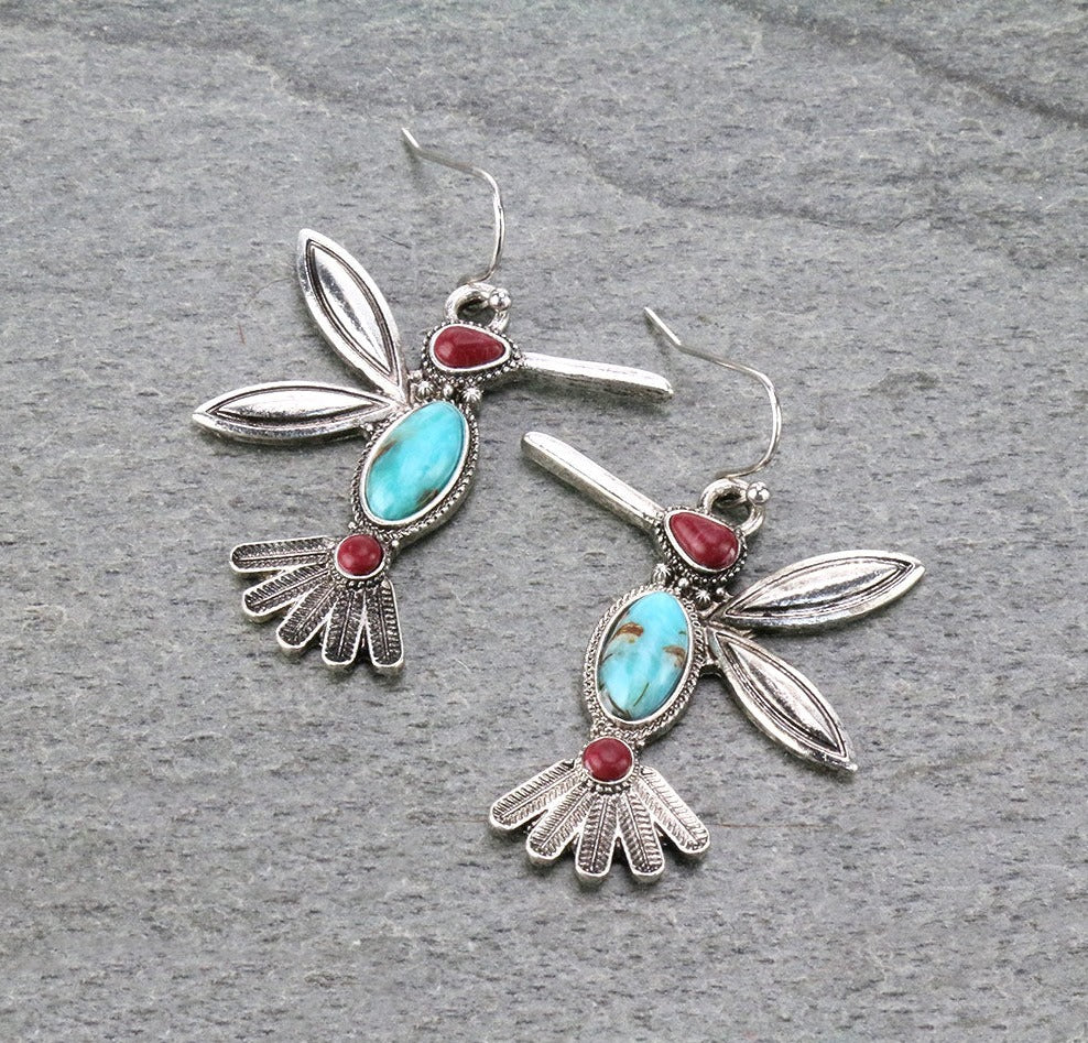 Debbie Fashion Turquoise & Spiny Hummingbird Earrings