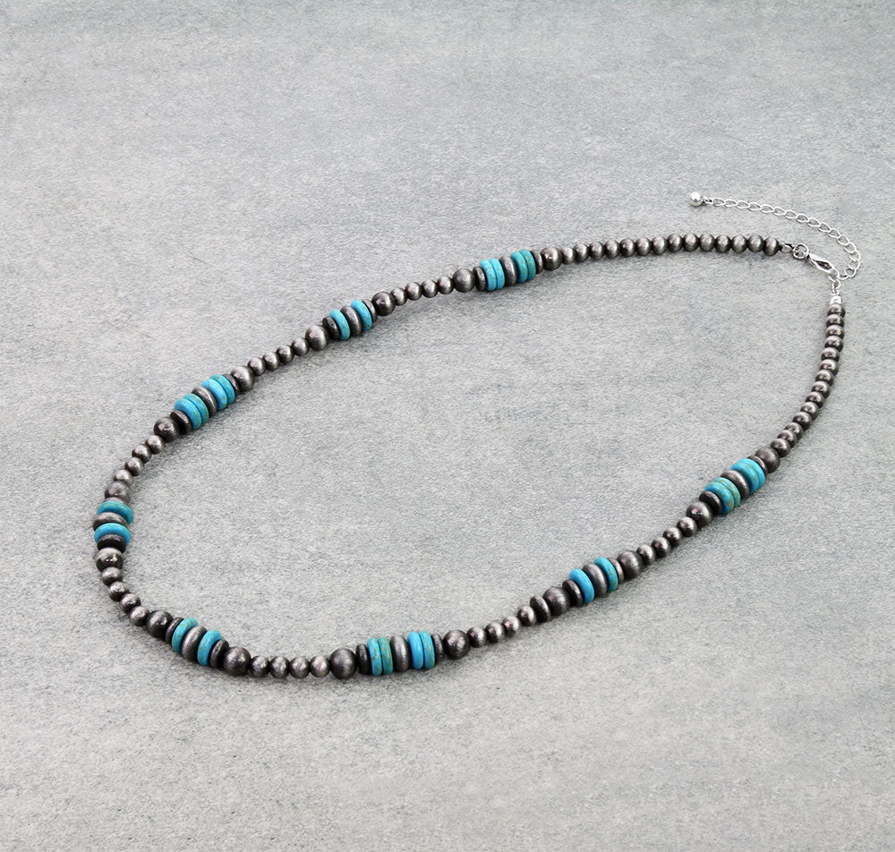 Niagara Turquoise Saucer Navajo Necklace - 24"
