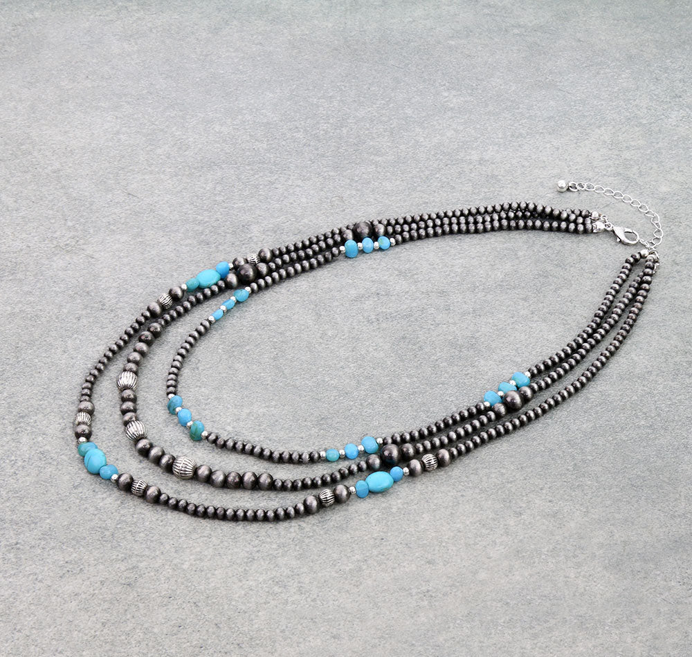 Calleta 3 Layer Tumbled Turquoise Navajo Necklace - 18"