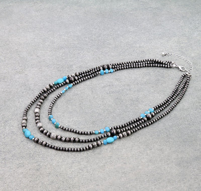 Calleta 3 Layer Tumbled Turquoise Navajo Necklace - 18"