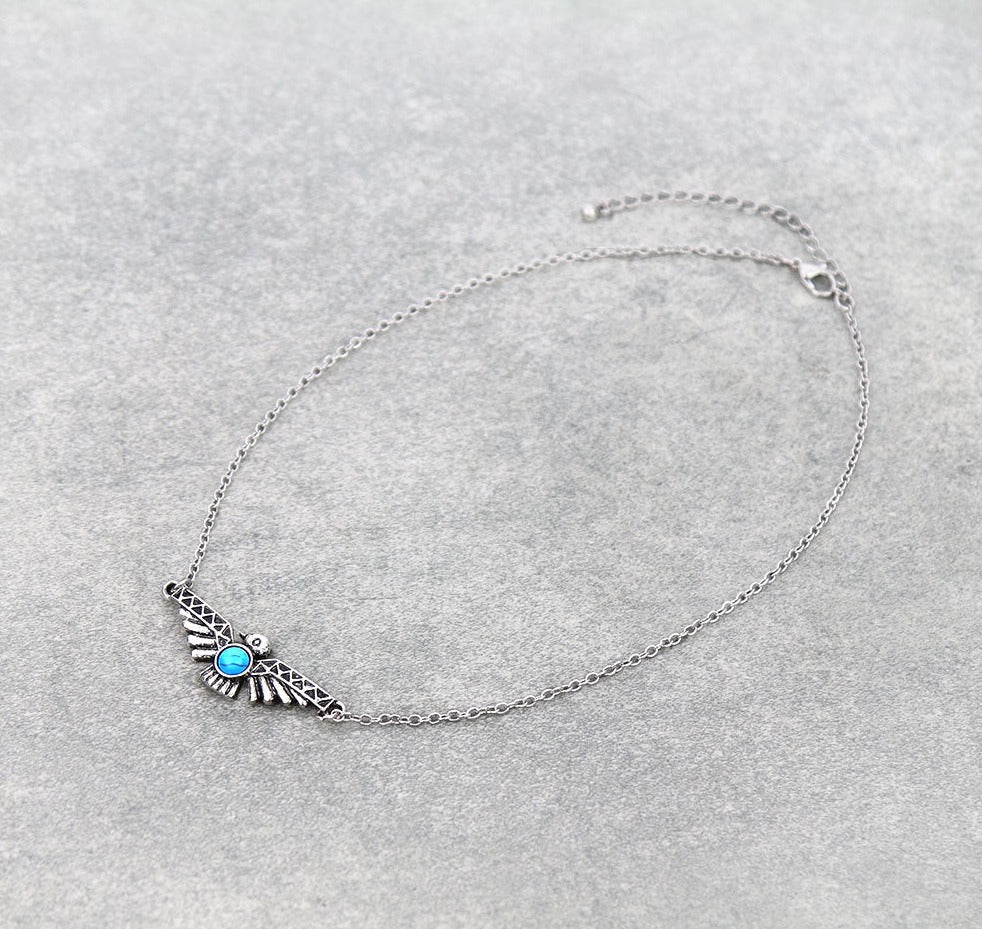 Clay Link Chain Necklace With Aztec Thunderbird Pendant - 16"