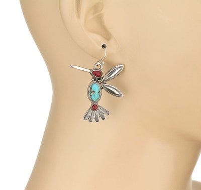 Debbie Fashion Turquoise & Spiny Hummingbird Earrings