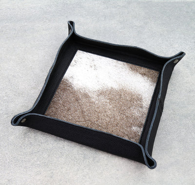 Black leather tray with cowhide lining
