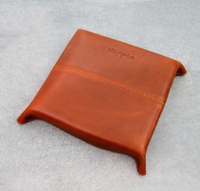 back of brown leather tray