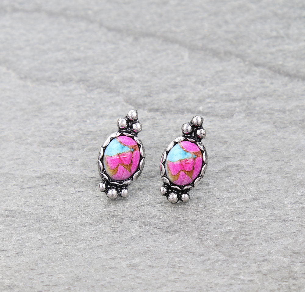 Bissel Stone Stud Earrings With Ball Detail