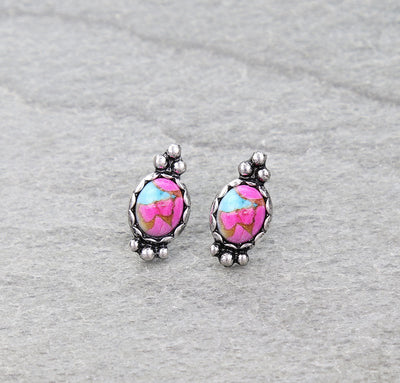 Bissel Stone Stud Earrings With Ball Detail