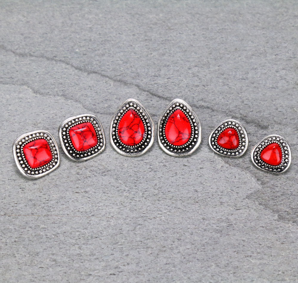 Acorn Fashion Stone Earring Set - 3 Pairs
