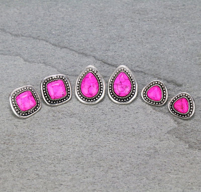 Acorn Fashion Stone Earring Set - 3 Pairs