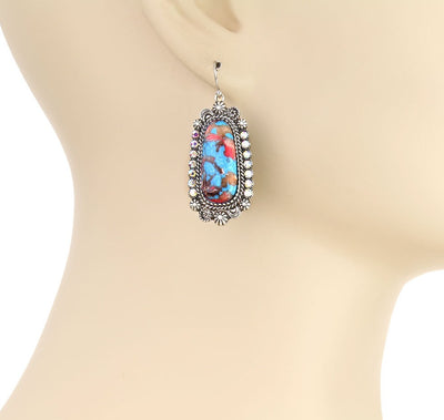 Nina Fashion Oval Stone Burst & Rhinestone Earrings