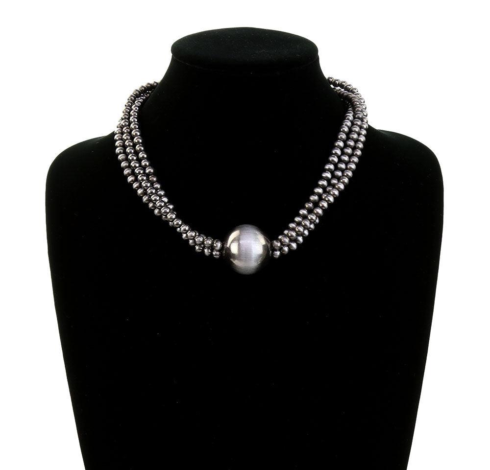 Alterra Triple Strand Silver Pearl Necklace With XL Center - 18"