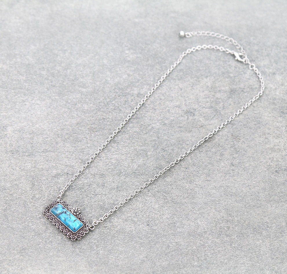 Applegate Floral Framed Bar Necklace - Turquoise