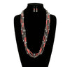 Coraline 5 Strand Fashion Beaded Varied Navajo Necklace & Earrings - Pink