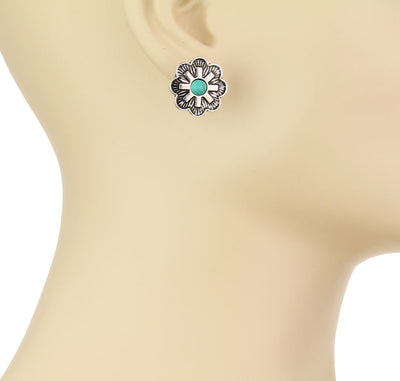 Bale Flower Concho Stud Earrings With Center Stone