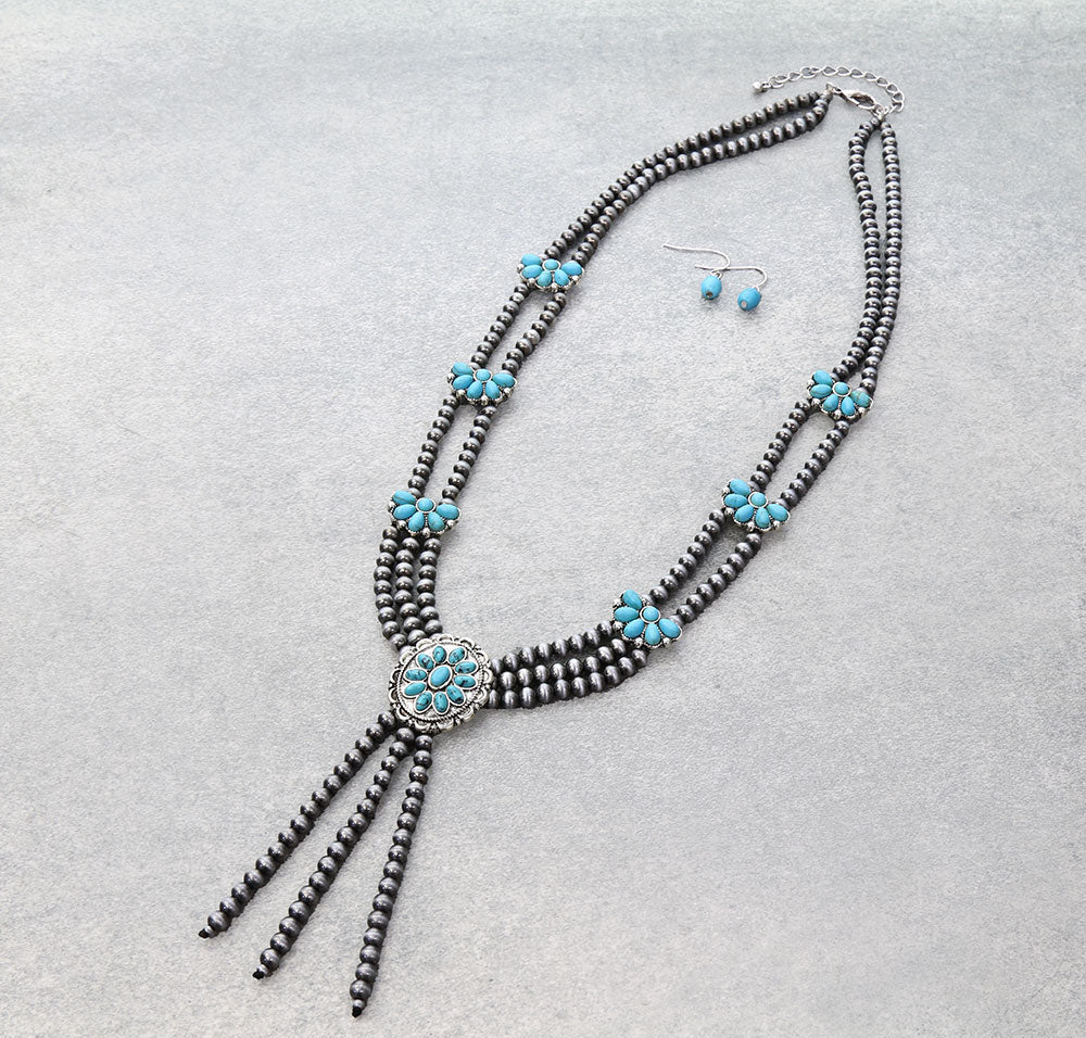 Campbell Fashion Multi Strand Silver Bead & Turquoise Cluster Necklace Or Earrings