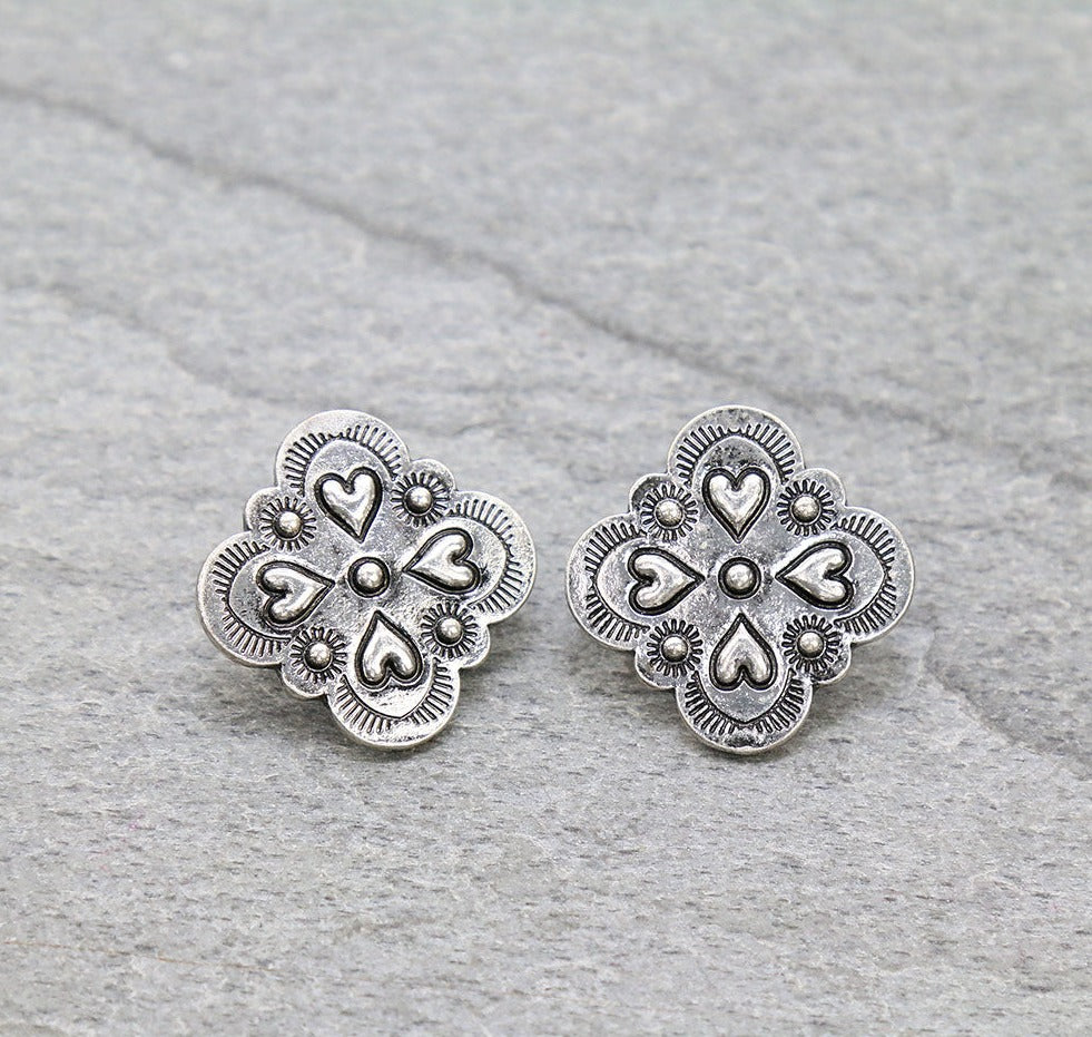 Lucky In Love Fashion Scalloped Heart Concho Post Earrings