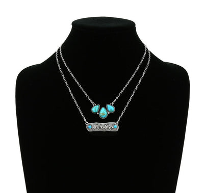 Two Layered Stone & MAMA Bar Necklace - Turquoise