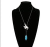 Daisy Silver Bronc Rider Oval Stone Lariat Necklace - Turquoise