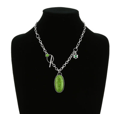 Lilly Stone Oval Toggle Necklace - Green