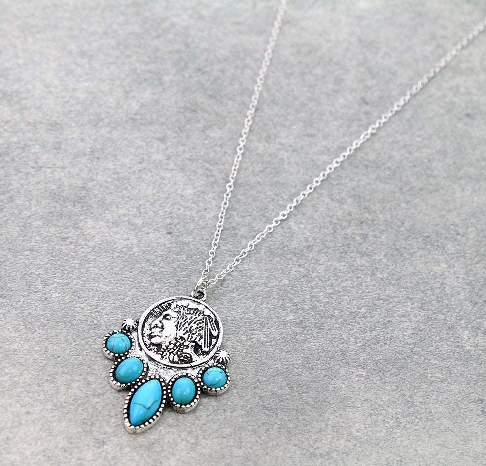 Indian Coin Dreamcatcher Necklace - Turquoise