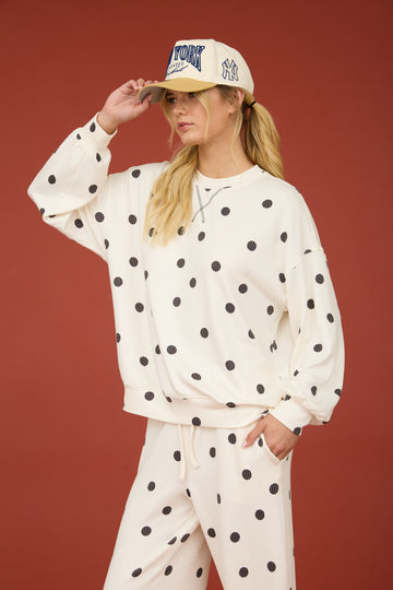 POLKA DOT TEXTURED LONG SLEEVE CREW KNIT TOP or Bottom