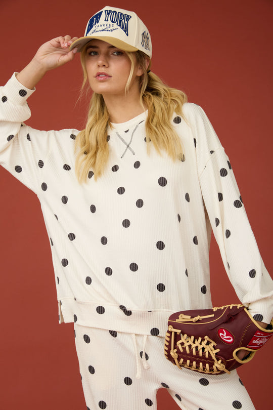 POLKA DOT TEXTURED LONG SLEEVE CREW KNIT TOP or Bottom