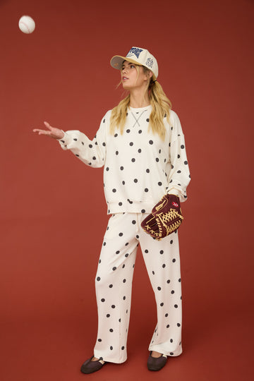 POLKA DOT TEXTURED LONG SLEEVE CREW KNIT TOP or Bottom