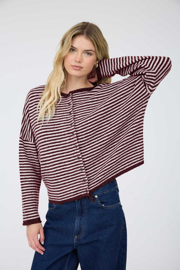 Burgundy Stripe Knit Cardigan