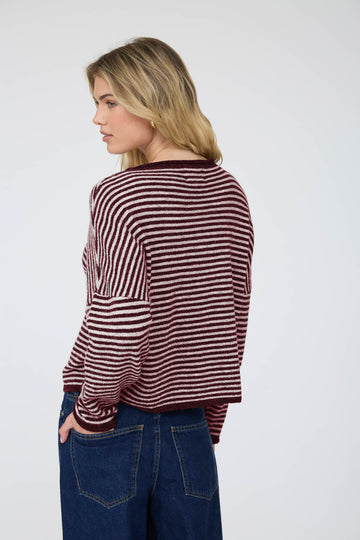 Burgundy Stripe Knit Cardigan