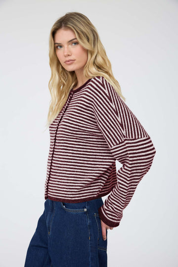 Burgundy Stripe Knit Cardigan