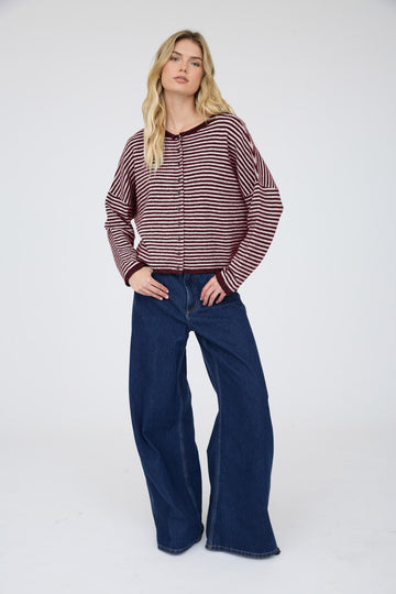 Burgundy Stripe Knit Cardigan
