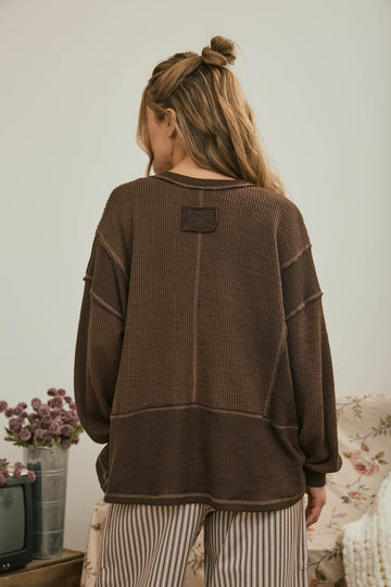 Brown, Ivory, Olive Split Neckline Top