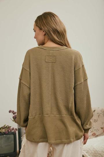Brown, Ivory, Olive Split Neckline Top