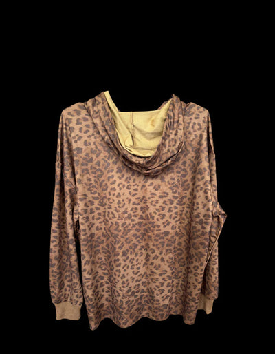Leopard print sleeveless top with yellow lining on a black background.