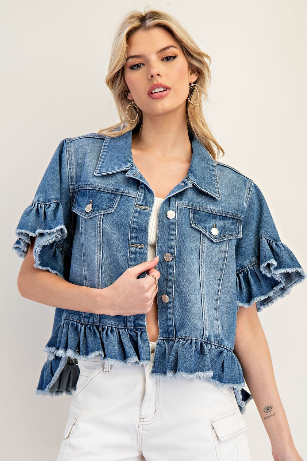 Kia Ruffle Edge Short Sleeve Denim Jacket