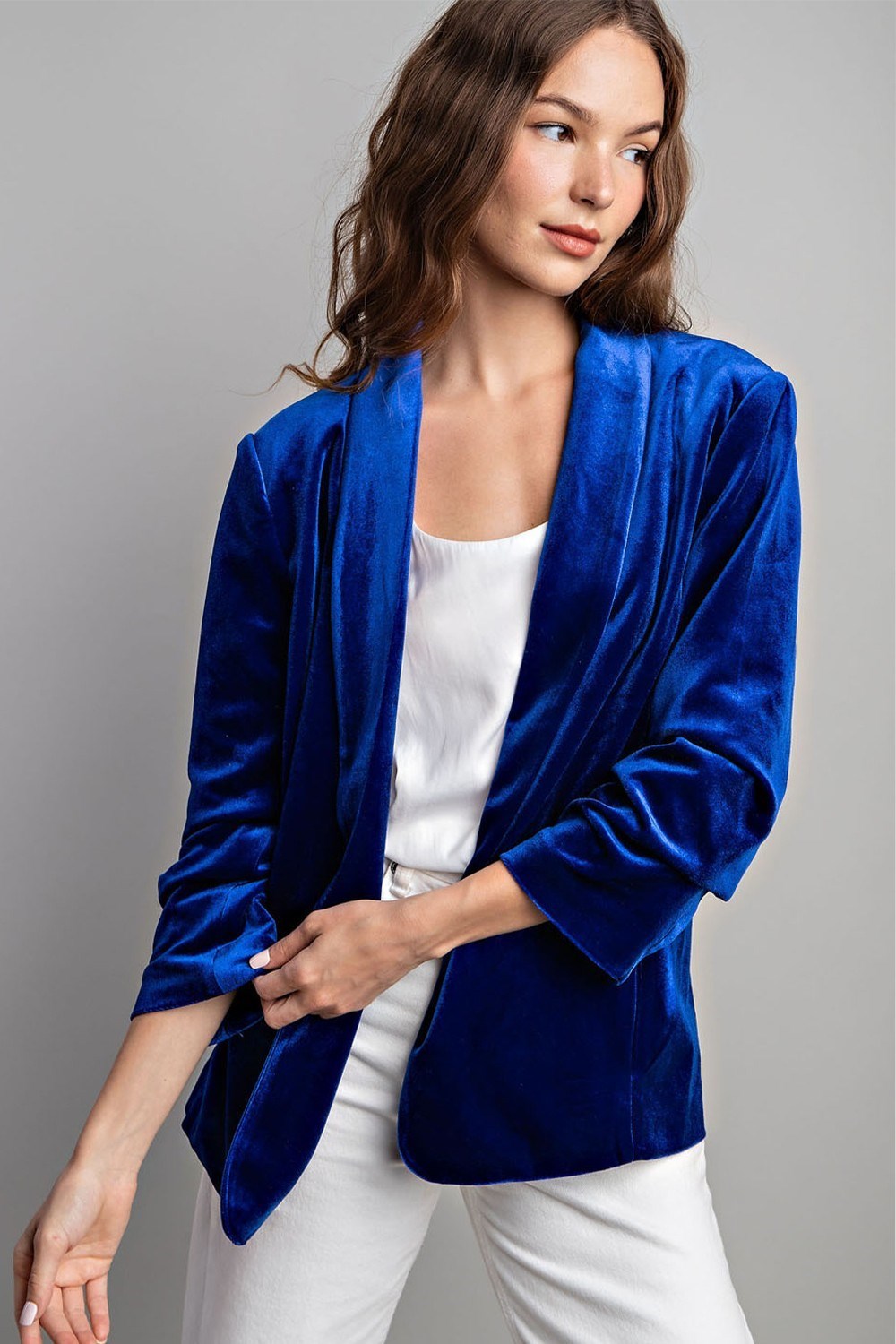 Velvet Ruched Sleeve Blazer