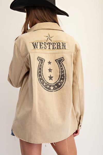 Snow Washed Western Graphic Back Jacket
