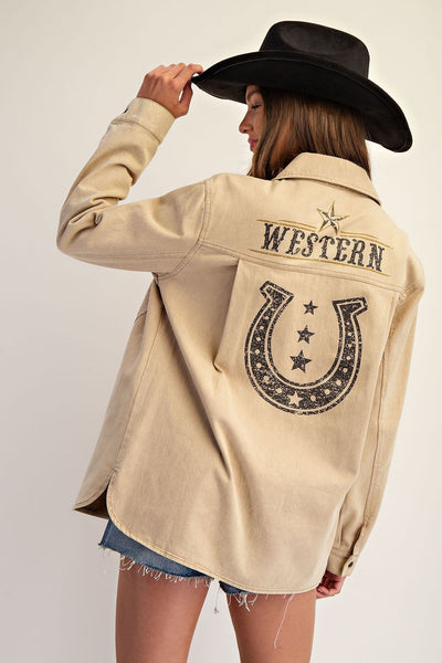 Snow Washed Western Graphic Back Jacket