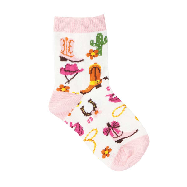 Yee Haw Cowgirl Kid Socks - White
