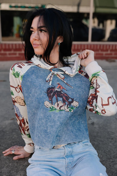 Vintage Ranch Cropped Hoodie