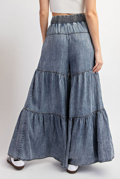 Finn Snow Washed Tiered Wide Leg Pants