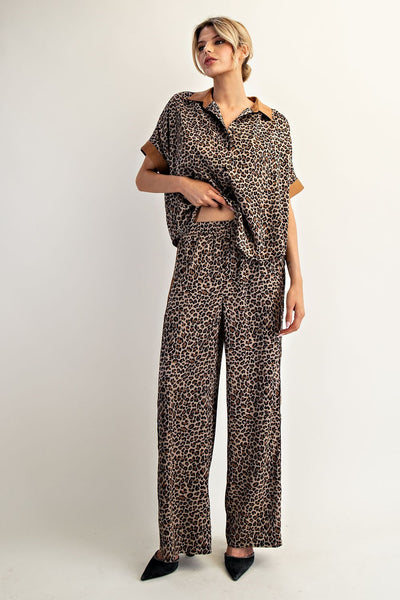 Leopard Side Contrast Top &  Pants